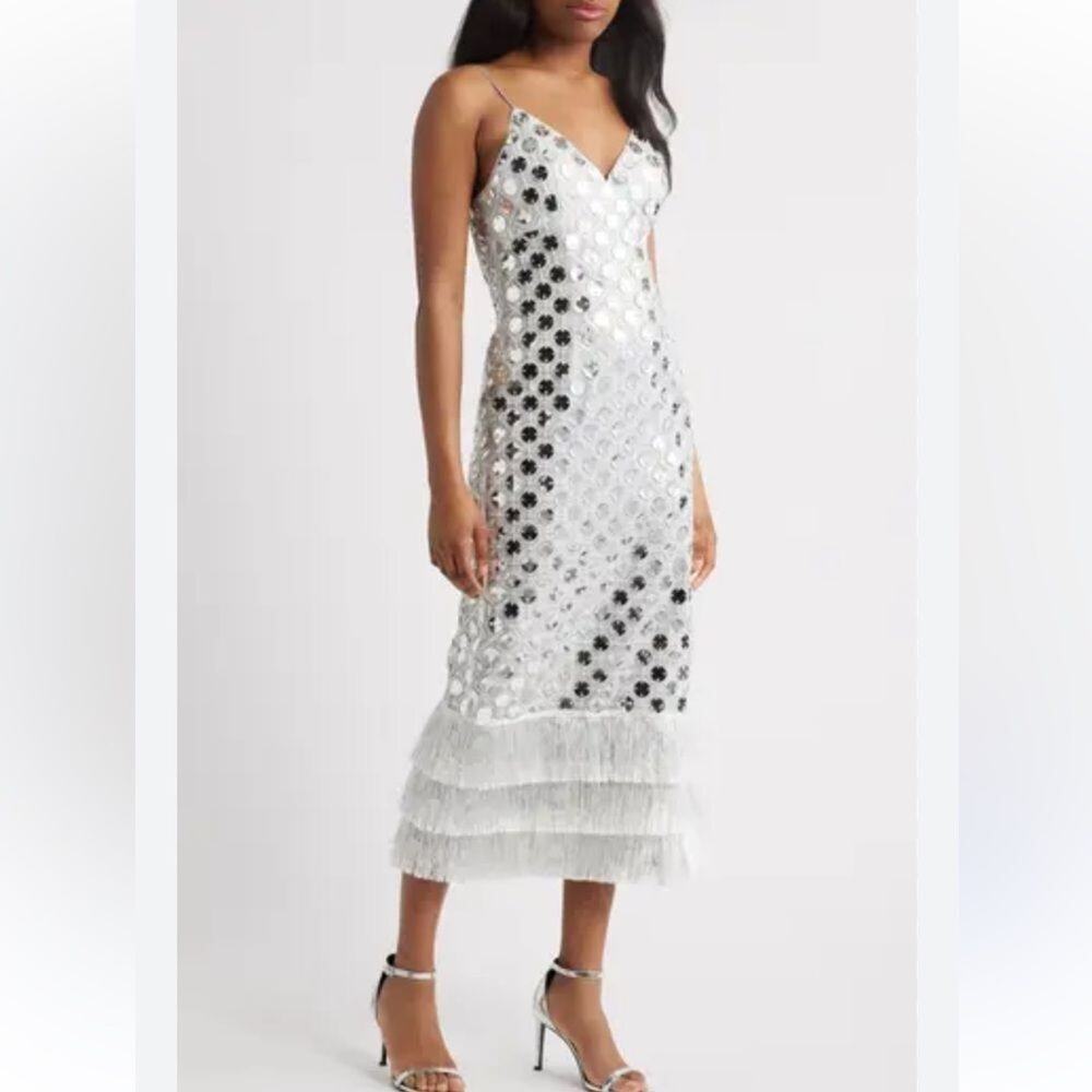 Saylor Suni Sequin Fringe Cocktail Dress Small